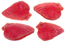 Four Slices Of Raw Tuna Fish Meat Isolated