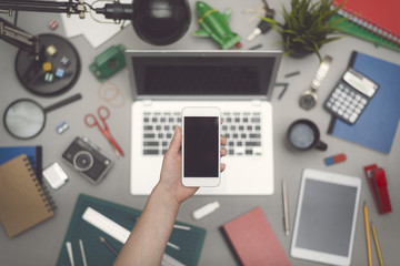 Wall Mural - top view smartphone mockup