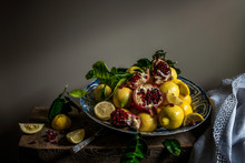 Lemons And Pomegranate On A Wanli Kraak Porcelain Charger