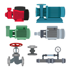 Set-water motor, pump, valves for pipeline. Vector