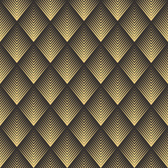 Seamless antique palette black and gold op art rhombic chevron blend pattern vector