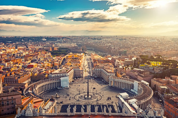 Saint Peter's Square in Vatican and aerial view of Rome