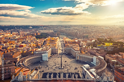 Saint Peter's Square in Vatican and aerial view of Rome © sborisov