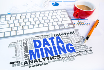 Wall Mural - data mining word cloud on office scene