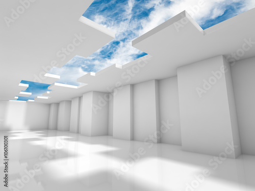 Plakat na zamówienie Abstract modern 3d interior design with sky