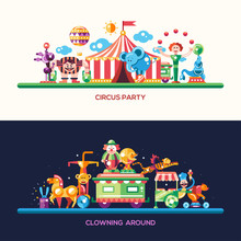 Flat Design Circus And Carnival Banners, Headers Set