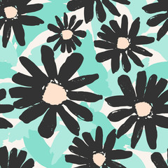 Poster - hand drawn flowers seamless pattern