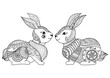 Two cute little rabbit line art design for coloring book, cards, t shirt design and so on
