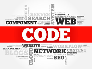 Poster - CODE word cloud, business concept