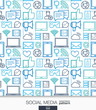 © Hilch - Social Media wallpaper. Network communication seamless pattern. Tiling textures with integrated thin line web icons set. Vector illustration. Abstract background for mobile app, website, presentation