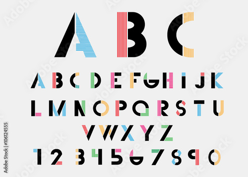 Fotografía Black alphabetic fonts with color lines. Vector illustration.