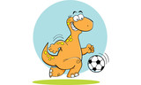Fototapeta Dinusie - Cartoon illustration of a dinosaur playing soccer.