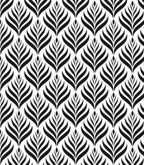 Wall Mural - Monochrome ornament with stylized leaves. Geometric stylish background. Vector repeating texture. Modern graphic design.