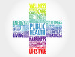 Public Health word cloud, health cross concept background