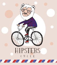 Hipster Lion Riding By Bicycle