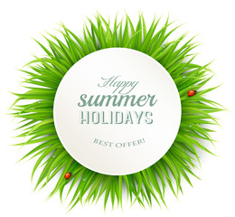Aufkleber - Happy summer holidays banner with grass. Vector.