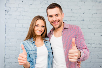 Poster - Smiling couple in love embracing and gesturing 