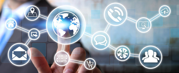 Poster - businessman using digital tactile screen interface with web icon