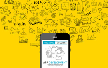 App Development Concept Background with Doodle design style