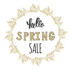 Wall Mural - Hello Spring sale. Hand draw inscription floral frame.