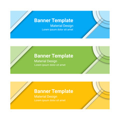 Wall Mural - Material design banners. Set of modern colorful horizontal vector banners, page headers. Can be used as a trendy business template or in a web design. Vector illustration.