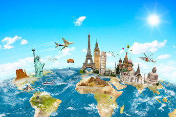 Wall Mural - Famous monuments of the world surrounding planet Earth