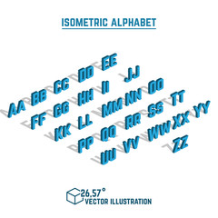 Poster - isometric alphabet vector font. isometric small and capital letters, numbers and symbols. three-dime