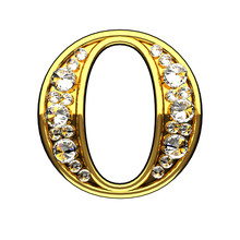 O Isolated Golden Letters With Diamonds On White