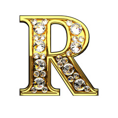 Wall Mural - r isolated golden letters with diamonds on white