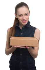 Wall Mural - attractive business woman with cardboard box