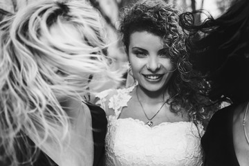 stylish luxury red haired bride,smilling, on the background of b