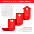 Infographic elements. Business design concept and isolated line icon set. Vector infographic icons, growth business chart. Flat red growth arrow and line icons. Process of increase business and profit