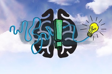 Poster - composite image of brain light bulb and exclamation mark