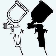 Poster - Spray gun. Isolated on blue background. Vector silhouettes