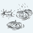 Rain drops in the water. Isolated on blue background. Vector silhouettes