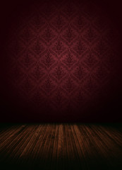 Wall Mural - dark interior room with baroque wallpaper.
