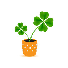 Dotted Flower Pot With Cloverleaf Plant Icon Eps10