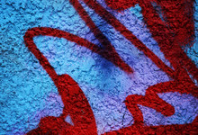 Dramatic Grunge Painted Bright Blue Street Wall With Red Stripes