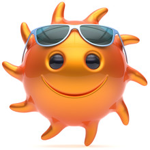 Smiley Sun Sunglasses Face Ball Cheerful Summer Smile Cartoon Emoticon Happy Yellow Orange Sunny Heat Icon. Smiling Laughing Character Vacation Holiday Chilling Sunbathing Sunbeam Avatar. 3d Render