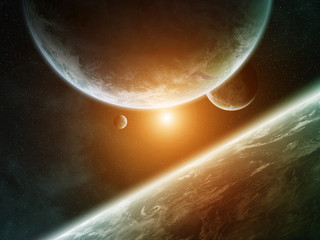 Leinwandbilder - Sunrise over group of planets in space