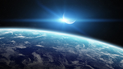 Poster - View of the moon close to planet Earth in space