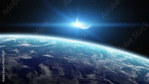 View of the moon close to planet Earth in space