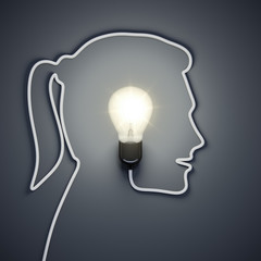 light bulb inside a female head