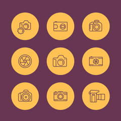 Wall Mural - camera line icons, dslr, diaphragm, photography, camera pictogram, flat round icon, vector illustration