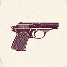 Classic Pistol, Old Handgun Silhouette, Pistol Illustration, World War 2 German Pistol, Handgun, Vector Illustration