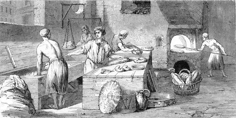 Wall Mural - a bakery in the eighteenth century, vintage engraving.
