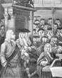 A session of the House of Commons about 1710, vintage engraving.