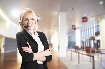 Call center woman with headset 