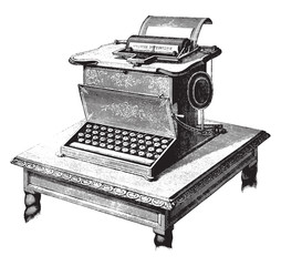 Sticker - American typewriter, vintage engraving.