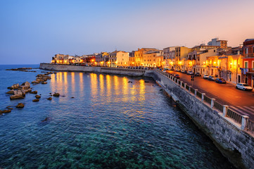 Wall Mural - Syracuse town on sunset, Sicily, Italy